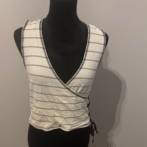 Gilded Intent Black and White Striped Wrap Tank Top